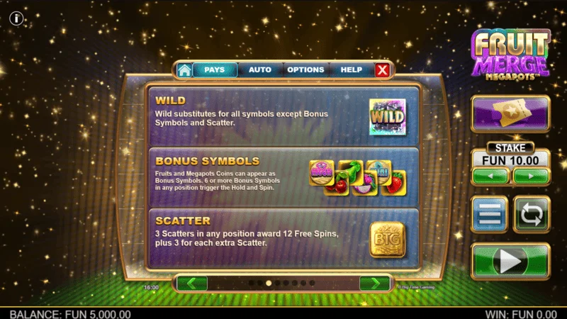 Fruit Merge Megapots - প্রতীক এবং রত্নপাথরের গ্রিড